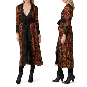 HAH Dust Her Robe Leopard Print Lace Dress Boho Tie Waist $278 - Size S